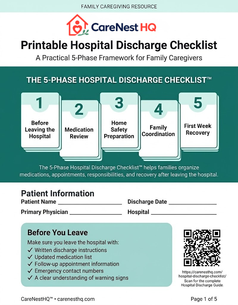 CareNestHQ Printable Hospital Discharge Checklist PDF preview