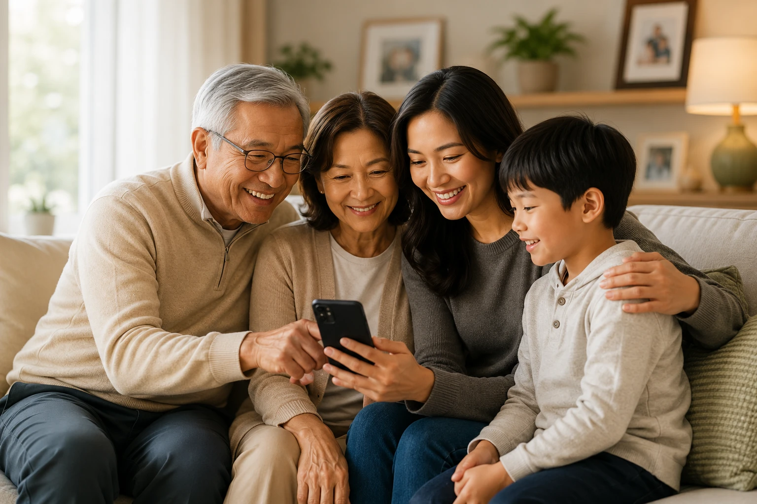 Adult daughter and older parent reviewing caregiving information together at home.